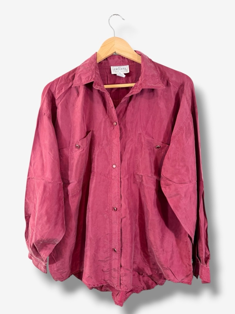 Vintage Croquet Club Silk Button Up Blouse Size M Cranberry Red Long Sleeve